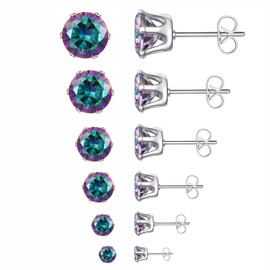 anmao Women's 14K Gold Plated CZ Stud Earrings Simulated Diamond Round Cubic Zirconia Ear Stud Set（6 Pairs)