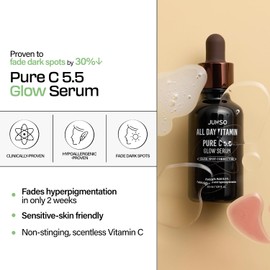JUMISO All Day Vitamin Pure C 5.5 Glow Serum – Suero Vitamina C Pura 5.5% con Ácido Ferúlico, Alfa Arbutina y Tocoferol – Para Manchas Oscuras, Opacidad y Líneas Finas – 30 ml