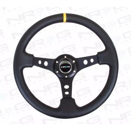 NRG Deep Dish Steering Wheel 350mm Black Leather Black Center Yellow Marking