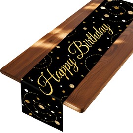 Moorle Happy Birthday Table Runner, Birthday Table Runner, Black Gold, Happy Birthday Table Runner for Birthday, Birthday Decoration for Men, Women, Girls, Boys, Table Decoration, Birthday, 180 x 35