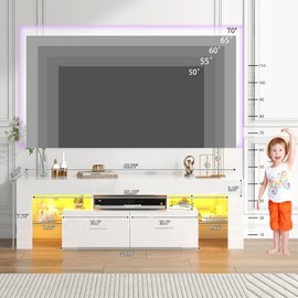guiogc LED TV Stand with Two Storage and Glass Shelf for Up to 70-Inch TV, Modern TV Console Table with Entertainment Center for Bedroom, Living Room(White, 63 Inch)