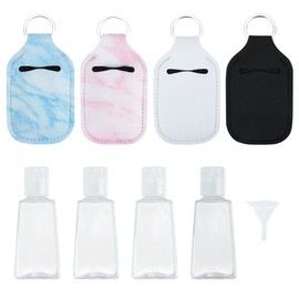 IBEQUEM 8Pcs Hand Sanitizer Keychain Holders, Empty Hand Sanitizer Holders Set Include 4 Pcs Hand Sanitizer Holder Keychains and 4 Pcs Reusable Flip Cap Travel Bottles for Hand Sanitizer, 1Funnels