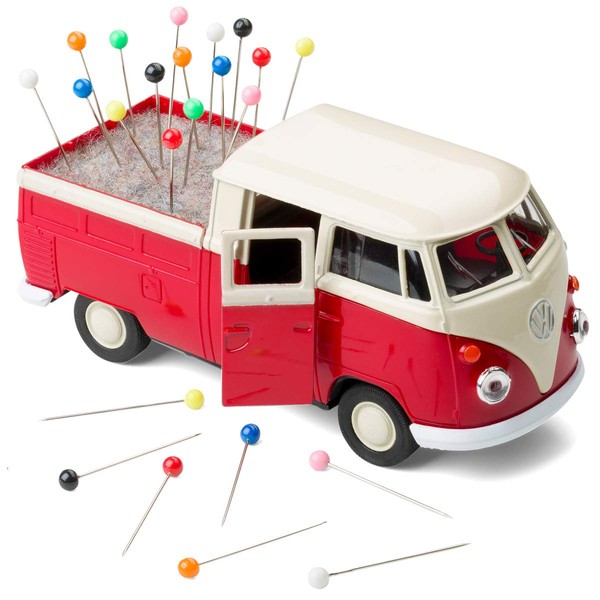 corpus delicti :: Rolling Pin Cushion Compatible with VW Bus T1 Transporter Flatbed Truck with Felt Insert Includes Pins - Sewing Mobile (Red)