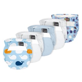Kushies Baby All-in-One Form-Fitted Washable Cloth Diapers, Adjustable, Reusable, 5 Pack (Boys)