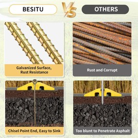 Fercery 16 Inch Rebar Stakes ，Tent Stakes Heavy Duty，Galvanized Ground Stakes ，Dog Tie Out Stake ， Tree Stakes， 0.5 Inch Diamete 16 pake ，Used for Outdoor Camping and Boat Docking