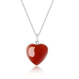 COAI Women's Love Heart Necklace 925 Sterling Silver Necklace for Women, Red Agate Necklace