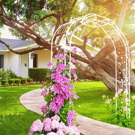 Extra Wide Metal Garden Arch 6.2' W x 8.2' H Outdoor Arbor Trellis for Climbing Plants Rose Vine Wedding & Event Archway, White