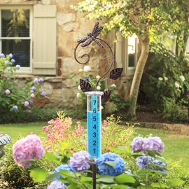WONDER GARDEN Rain Gauge Outdoor,Freeze Proof Rain Gauges Outdoors Best Rated, Metal Dragonfly Decorative Rain Gauge Garden Stakes for Yard,Garden,Lawn Decor