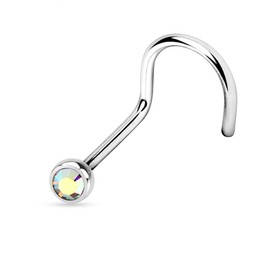 PiercedOff 316L Surgical Steel Nose screw with Aurora Borealis CZ Gem - Thickness 20GA (0.8mm) / Length 6mm / Gem Size 2mm