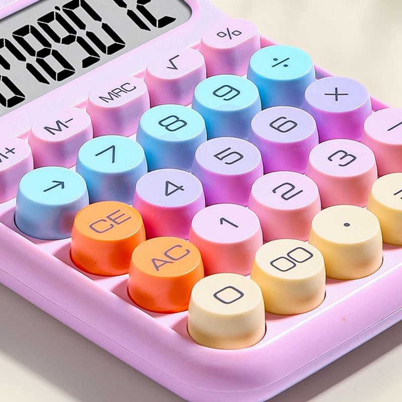 LKCCTK 電卓 計算機 12桁 カラフル電卓 大型ディスプレイ 丸ボタン 滑り止め かわいい 軽量