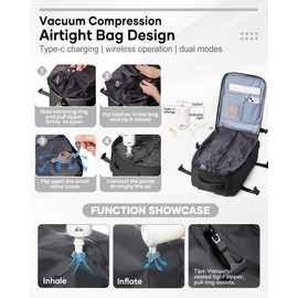 WEFLIER Vacuum Backpack Travel with Pump -Flight Approved 18x14x8, Waterproof Lightweight Laptop Backpacks, Large Travel Backpack with Vacuum System for Men & Women