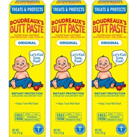 Boudreaux's Butt Paste Original Diaper Rash Cream, Ointment for Baby, 4 oz Tube, 3 Pack