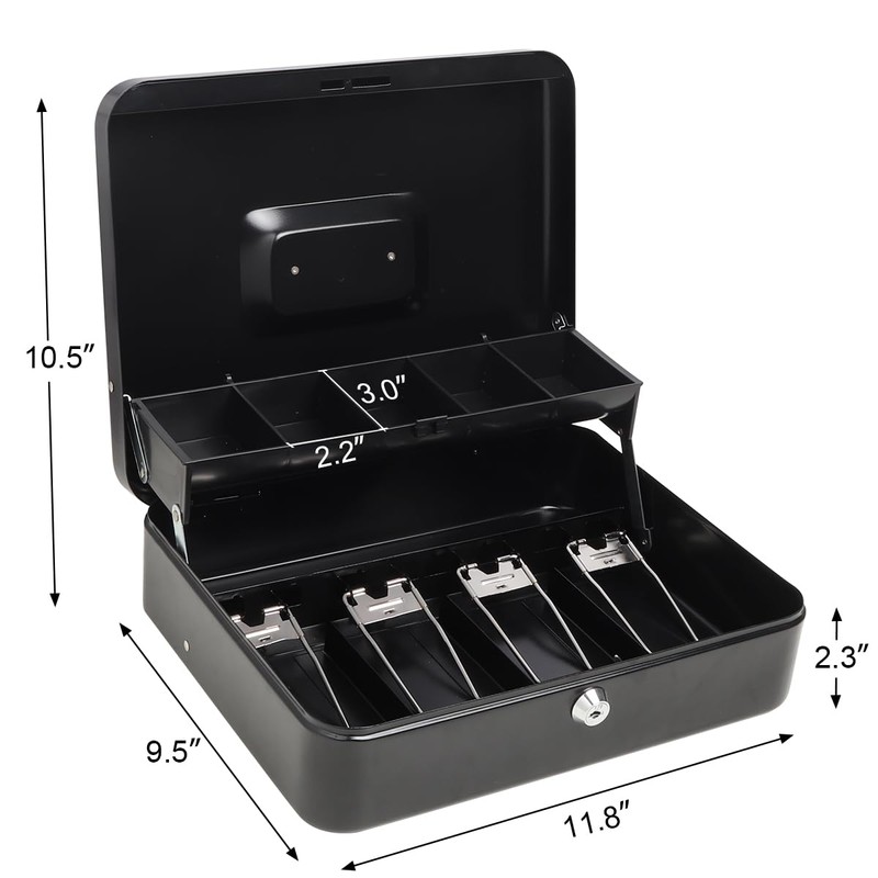 Cash Box with Money Tray and Key Lock,Safe Box for