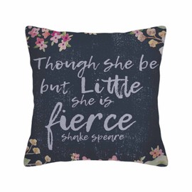 Husandy Throw Pillow Covers Christian Quote Bible Verse Quote Though She Be But Little She is Fierce with Flowers Leaf Pillow Case 18x18 Inch Cushion Cover for Home Party Decor