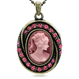 Soulbreezecollection Light Pink Cameo Pendant Necklace Rhinestones Fashion Jewelry