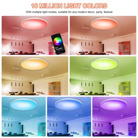 Hitish RGB Ceiling Light, 30W 2200LM Smart Ceiling Light with Remote & Smart APP Control, 2700-6500K Dimmable Color Changing LED Light Fixture Compatible with Alexa Google Home for Bedroom Living Room