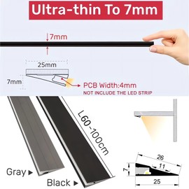 JARBIH 5Pack 1M/3.3ft Ultra-Thin Led Aluminum Profile, 45° Oblique Lighting Cabinet LED Lamp, Invisible H7mm Surface Mounted Wardrobe Layer Shelf Panel Hard Bar Strip Light Channel System(Gray)