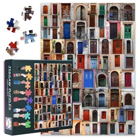 Colorful Doors 1000 Piece Jigsaw Puzzles for Adults Colorful Doors and Window Painting Jigsaw Puzzle Vintage Puzzles for Funny Family Activity Art DIY Puzzle Home Decor Gifts