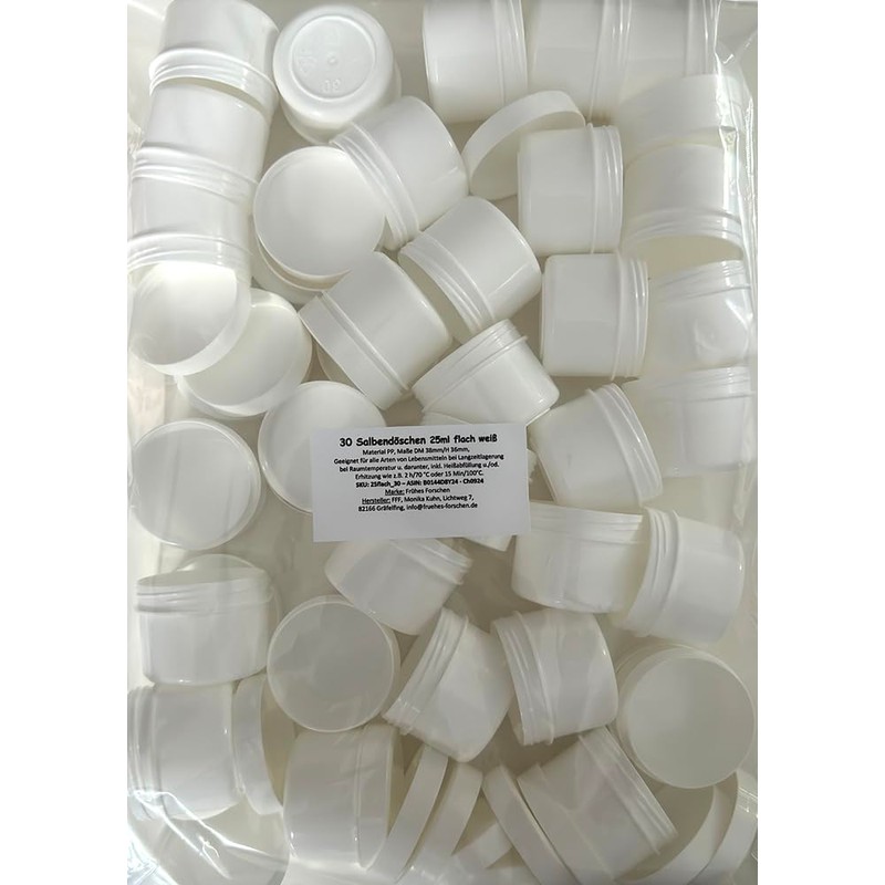 FRUEHES FORSCHEN 30 Salbendosen flach, 25ml Inhalt, weiß