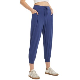 baleaf Women's Track Pants Petite Joggers Capri Sweatpants Drawstring Cropped Lounge Pants with Pockets Navy Blue XXL