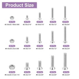 sourcing map 390 Pcs #2~6 Machine Screws Phillips Pan Cross Head Screws Bolts Assortment Kit 304 Stainless Steel Silver for Wall Socket,Household Repairs