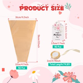 AmazingSpark 101 Pcs Flower Bouquet Wrapping Paper with Ribbon and Mother's Day Gift Tags, 22 x 14. 2 Inches Kraft Floral Sleeves Packing Bags Bulk Flower Supplies for DIY Graduation Wedding