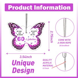 60th Birthday Ornament 2024,60 and Fabulous Gifts for Women,Purple Butterfly 60 Birthday Gifts for Women, Acrylic 60 Year Old Christmas Tree Ornaments 2024
