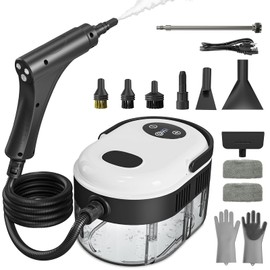 Gloppers Steam Cleaner, Handheld Steam Cleaner with 6 Levels Adjustable Handle, 1.5L Water Tank, Steamer for Cleaning, Portable Steam Cleaner for Home, Car, Furniture, Couch, Bed Bugs (White & Black)