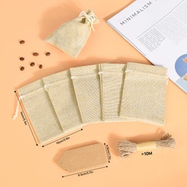 50pcs Bolsas de Arpillera con Cordón,Con Etiqueta y Cordón Fino,bolsas para dulces,bolsa de yute,Bolsas de Regalo de arpillera para Navidad,Fiestas,Día de Muertos,Cumpleaños, Favores de Boda