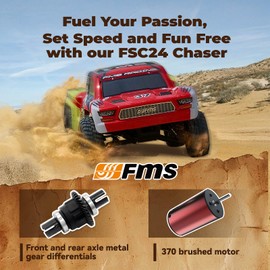 EAZYRC FMS FSC24 Chaser 1/24 RC Car 4X4 Off-Road High-Speed Short-Course Truck, 2 Speed Transmission, Brushless-Ready and 30-Minute Runtime，2.4GHz Electric Vehicle Toys Gifts for Adults (Red)