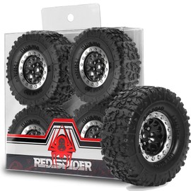 REDSPIDER 1.3 Aluminium Alloy Beadlock Wheels and Crawler Tires 1/24 RC Muddy Swamp Tyre 7mm Hex Fit for 1/18 1/24 Axial Trx4m SCX24 AX24 FCX24 RC Crawler XC-1 RTR CR-18P EVO (Black)