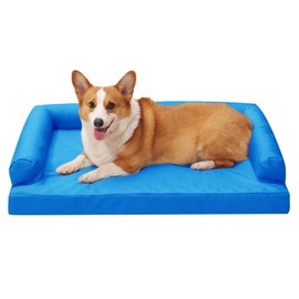 Maihandasi Orthopedic Dog Beds for Large Dogs, Waterproof Dog Bed Memory Foam with 3-Side Bolster Pillow, Pet Couch with Removable Washable Cover and Non-Slip Bottom, Blue, 36”x27”x7”