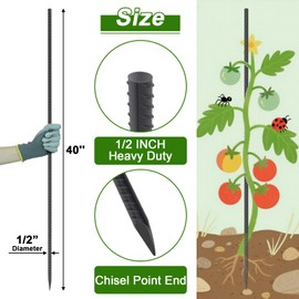 AAGUT Rebar Stakes 40 Inch 10 Pcs, 1/2" Heavy Duty Straight Ground Garden Stakes Landscpe Timber Spikes with Chisel Point End for Cement, Concrete Form, Plant Support, Black
