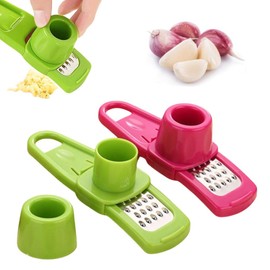 Set of 2 Garlic Peelers, Garlic Grater in Green and Pink for Vegetables, Fruits, Effortless Peeling and Grating in Seconds for Practical Use