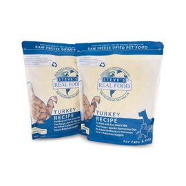 Steve's Real Food Freeze-Dried Raw Food Diet for Dogs and Cats, 2-Pack, Turkey Recipe, 1.25 lbs in Each Bag, Made in The USA, Pour and Serve Nuggets, Grass Fed & Free Range