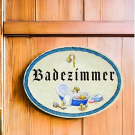 Kaltner Präsente Gift Idea - Wooden Gift Item Decorative Door Sign in Antique Design Decorative Item Motif Bathroom (Diameter 18 cm)