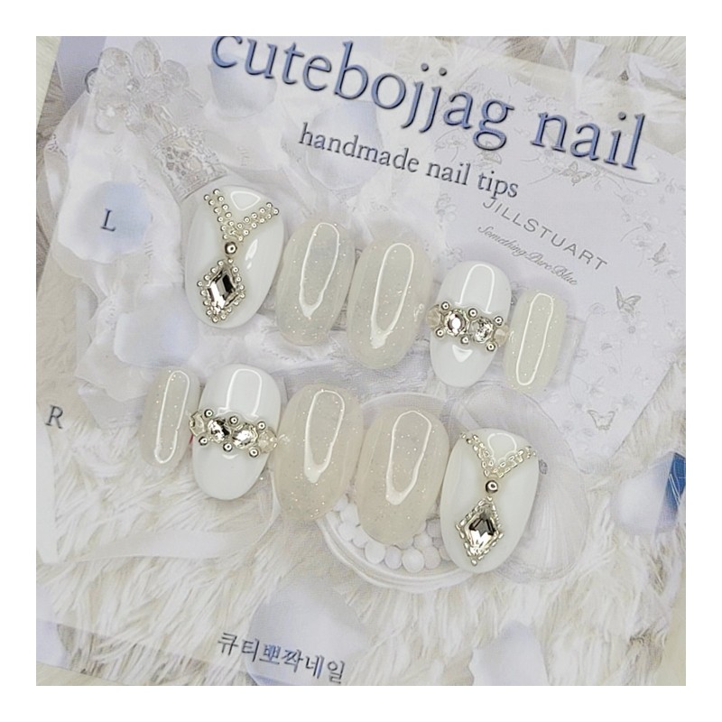 Wedding Clear Handmade Nail Tips - Stiletto M / 웨딩