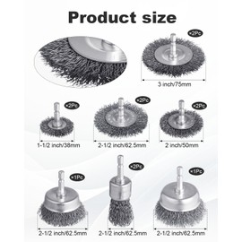 AOKLIT 14 Pack Carbon Steel Drill Wire Brush, 1/4-Inch Hex Shank, Cup/ Wheel/ Pen Brush Set for Rust Removal, Corrosion and Scrub Surfaces