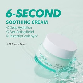 MILKTOUCH Crema calmante Green Hyaluron 6-Second: gel hidratante para pieles sensibles, secas y grasas. Reduce el enrojecimiento, la irritación y las 