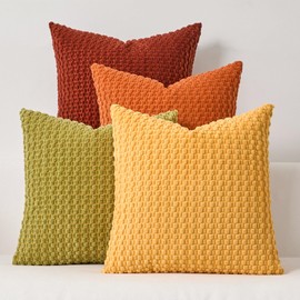 Kevin Textile Throw Pillow Covers Pack of 4 Super Soft Boho Corduroy Decor Pillow Cases Mix and Match Colors Plush Texture Accent Pillows for Sofa Couch Living Room Chair 20x20 Inch, Yellow/Green