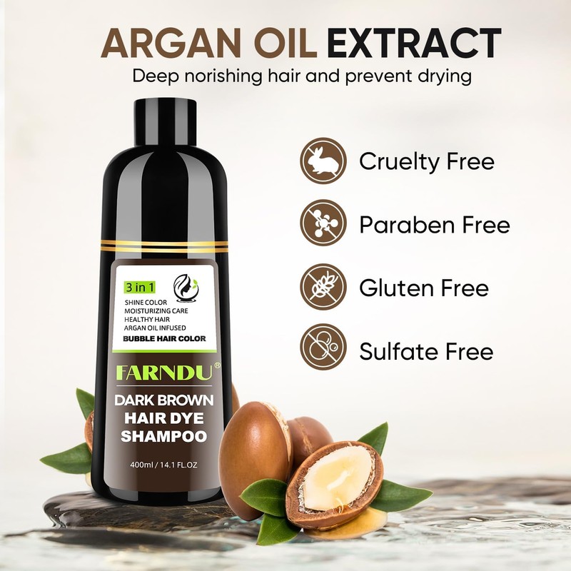 FARNDU Dark Brown Hair Dye Shampoo for Gray Hair Coverage