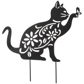 BESPORTBLE Silhouette Cat Decorative, Cat Decorative Garden Stakes Outdoor Statues, Hollow Black Cat Silhouette Stake for Yard Decor& Lawn Ornaments