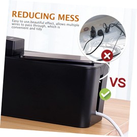 CAXUSD Plastic Cable Management Box Small Cord Organizer for Home Office Detachable Cover Durable Plastic Storage for Cables and Chargers Black