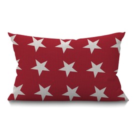 Smooffly White Star Throw Pillow Cover,Abstract USA Star Design on The Red Background Waist Lumbar Cotton Linen Throw Pillow case Cushion Cover for Sofa Home Decorative Oblong 12x20 Inches
