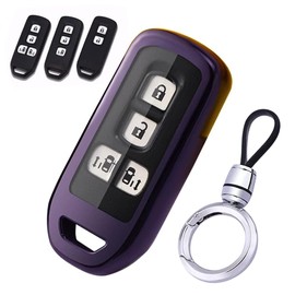 [LETINGFAR] キーケース ホンダ用 スマートキーケース キーカバー キーホルダー 高級 TPU 2/3/4ボタン ホンダ N-BOX NBOX N-ONE N-WGN N-ワゴン NBOXカスタム N-VAN JF1 JF2 JF3 JF4 キーケース (紫ブラック)