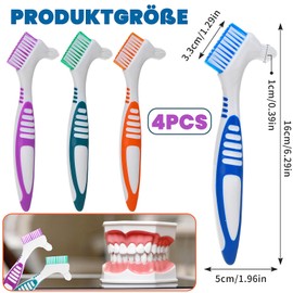 4 Stück Zahnbürste,Prothesen Zahnbürsten Reinigungsbürste Doppelborstenkopfpinsel,Falsche Zähne Bürste Zahnbürste Zahnbürste Mit Mehrschichtigen für Falsche Zähne Reinigung Zahnprothesenbürste