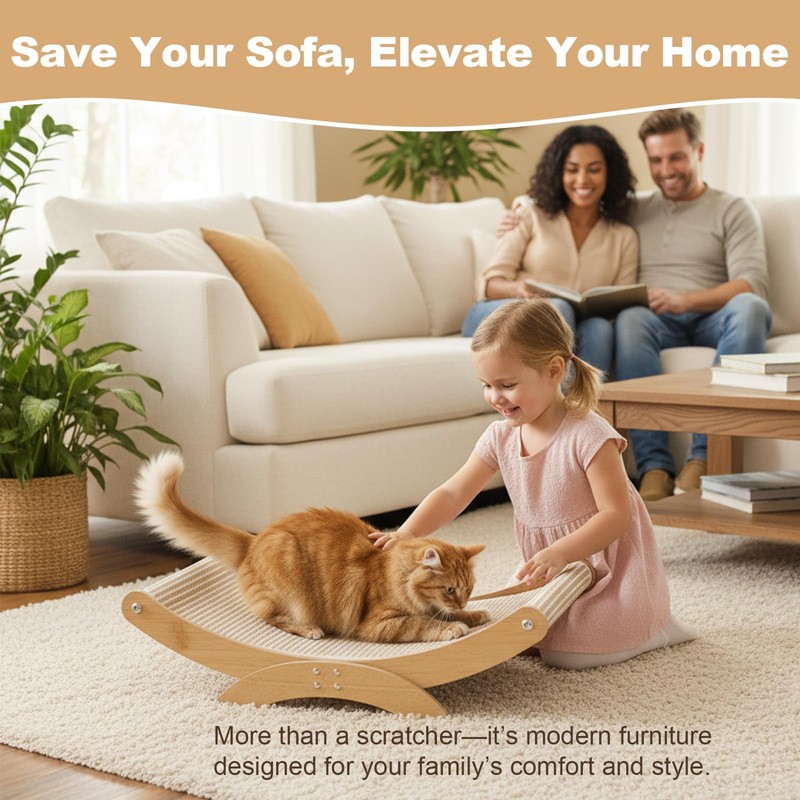 HORIBND Large Cat Scratcher Bed, Wood Cat Couch & Sisal