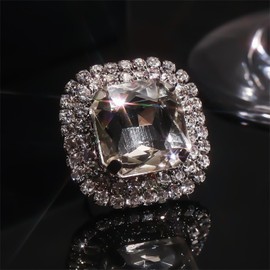 Shiny Rhinestone Ring Bohemia Thick Large Oval Geometric Ring Square Princess Ring Fashion Heart Rhinestone Ring Shiny All Diamond Cubic Zirconia Ring Wedding Party Ball Ring for Women (Quadrate)