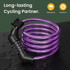 Titanker Bike Lock Cable, 4 Feet Bike Cable Lock Basic Self Coiling Kids Bike Lock Combination with Complimentary Mounting Bracket, 5/16 Inch Diameter (4FT, Purple-8mm)