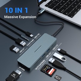 YLSCI Docking Station HUB USB C, 10 in 1 USB C Docking Station Con HDMI 4K, 2 USB 3.0, 2 USB 2.0, USB C, 100 W PD, Lettore di Schede SD/TF Compatible with MacBook Pro/Air, Surface Pro/Go